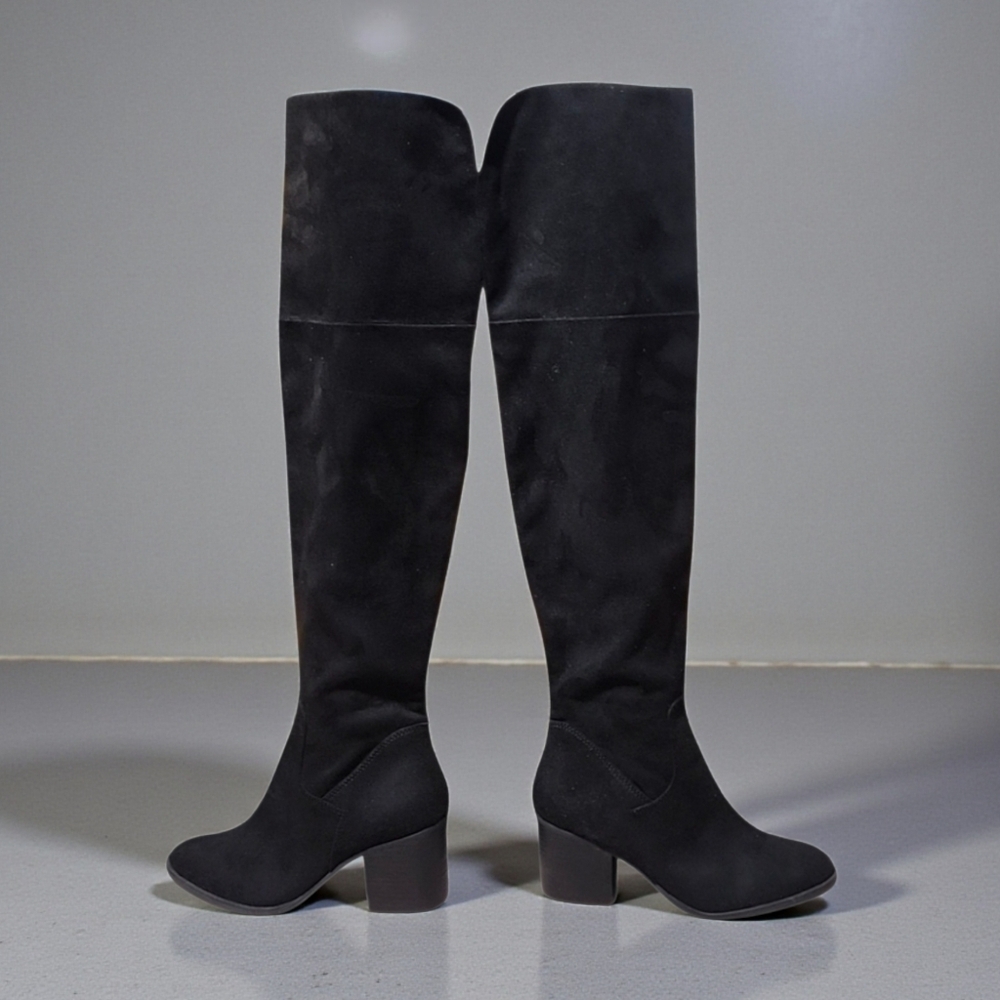 BP NORDSTROM Luke OTK Boots 6 Black Vegan Suede Over the Knee Fold Down Tall - Picture 3 of 13